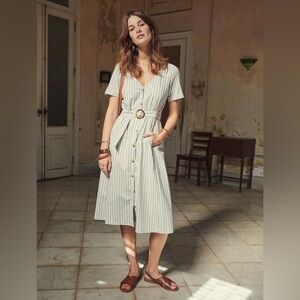 Sezane Marianne Midi Dress, Blue and Ecru Stripe